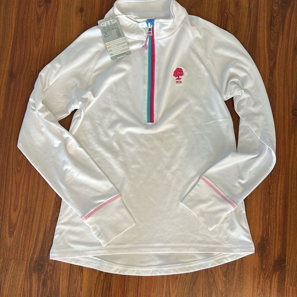 NWT Garb clothing for young people white and pink three-quarter zip performance